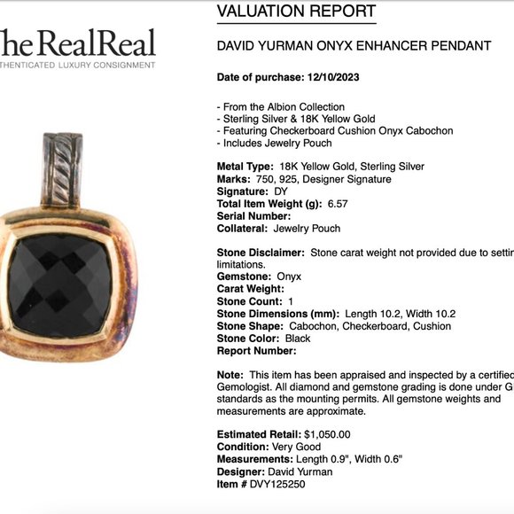 David Yurman 20mm Black Onyx Enhancer Pendant Sterling Silver 18k Gold - Picture 13 of 13